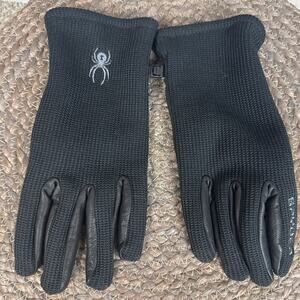 Spyder Men's Leather Trim Gloves Woven Black Size L Fall Winter Outdoor Warmth